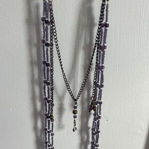 Chic Purple Beaded Necklace with Chain Accents